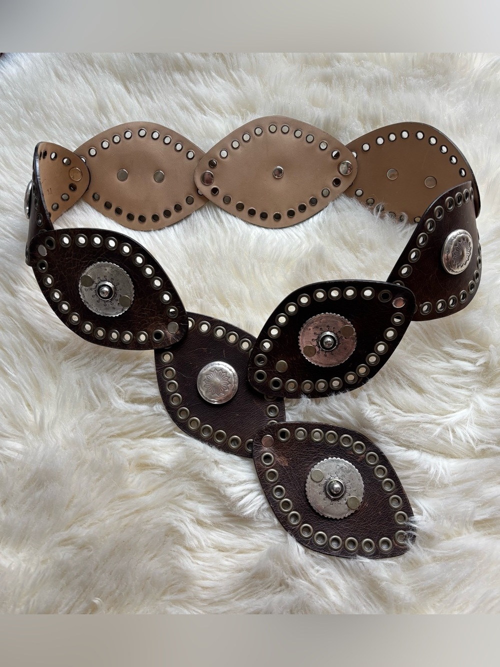 Streets Ahead Vintage Boho Leather Eye Disk Statement Belt Medallion Studded M